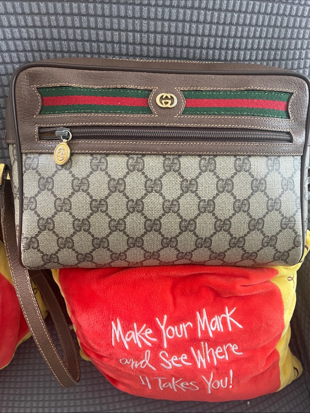 Gucci Brown GG Canvas Crossbody with Green‑Red Web